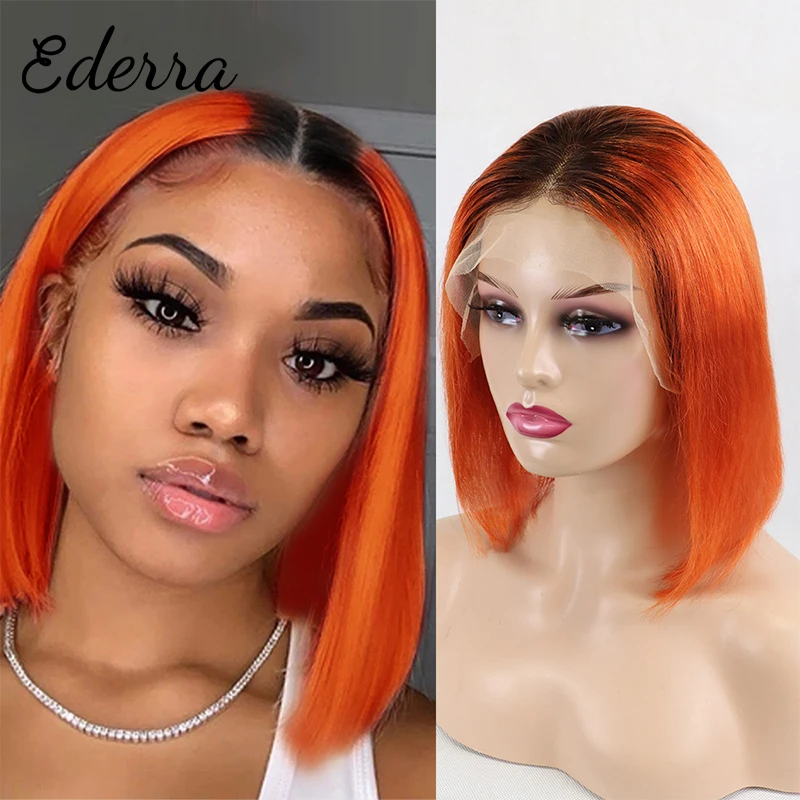 

Red Bob Lace Front Wig 13X4 Colored Human Hair Lace Frontal Wigs Ombre Burgundy Orange Short Bob Wigs150% Brazilian Remy