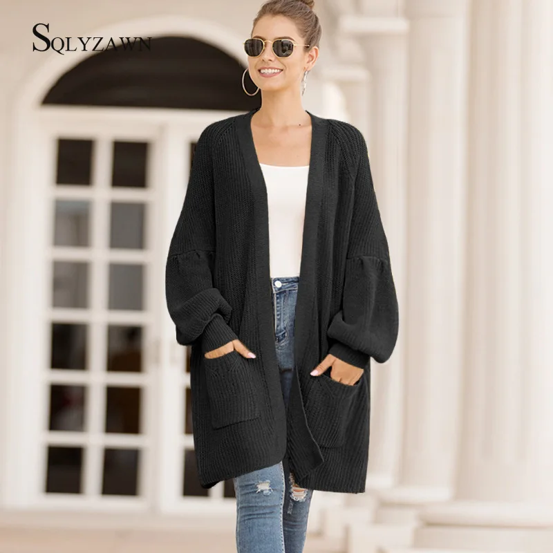 Женский вязаный длинный кардиган с карманами бежевый или Желтый Повседневный