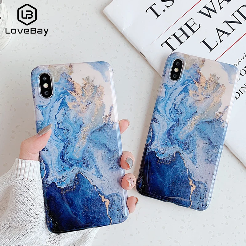 Lovebay синий винтажный мраморный текстурный чехол для телефона iPhone X XR XS Max 6 6S 7 8 Plus