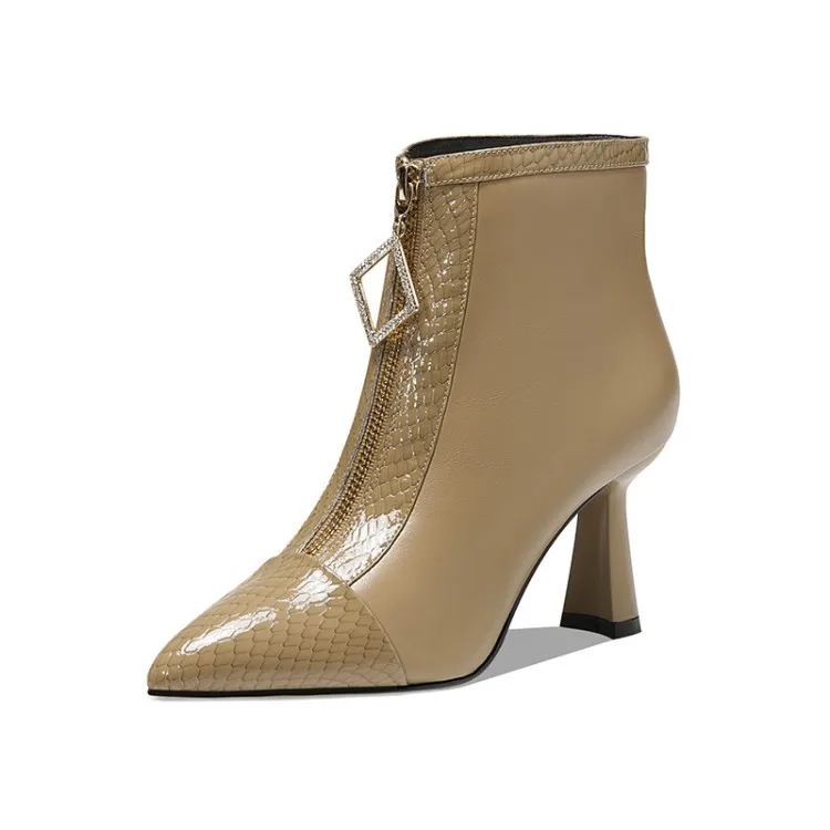 

Fall 2021 versatile, with top of cow boots are leather pointed head, thin high heel, front low boots and