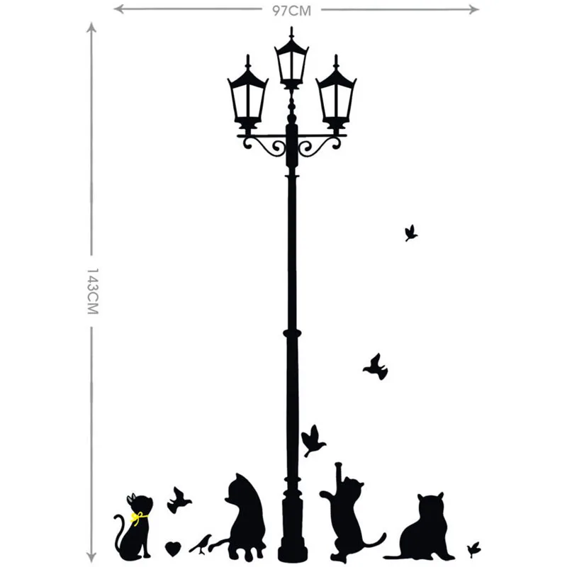 

Black Ancient Lamp Street Cats Birds Wall Sticker Vinyl Mural art Home Decor Living Room Kids Bedroom Decoration Decals Posters