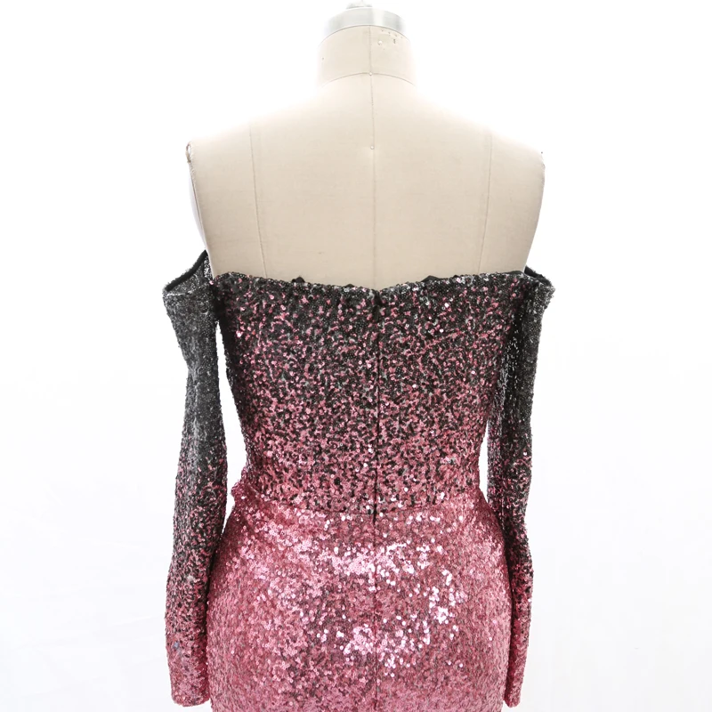 Stock Clean Off The Shoulder Sequins Prom Dress Long Sexy Fashion Evening Gown210224-046