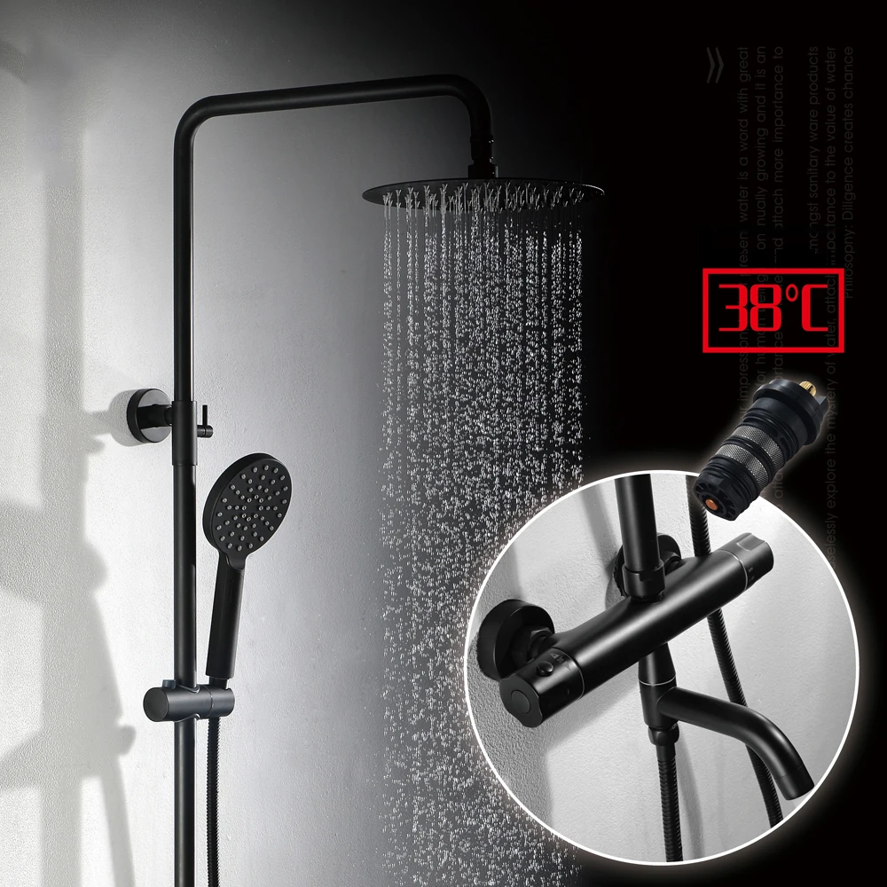 Набор черных термостатических смесителей для душа ультратонкие насадки
