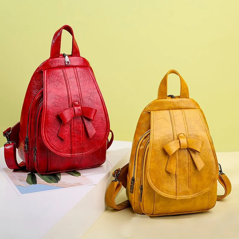 Женский рюкзак из вощеной кожи многофункциональная нагрудная сумка с бантом