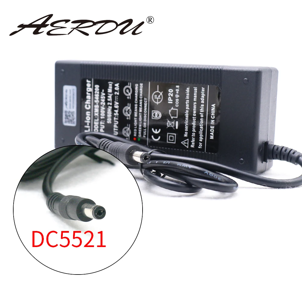 

AERDU 54.6V 2A High Quality Electric Bike Batteries Charger Adapter for 13S 48V Li-Ion Battery Pack AC DC5521 XT60 XLR Connector