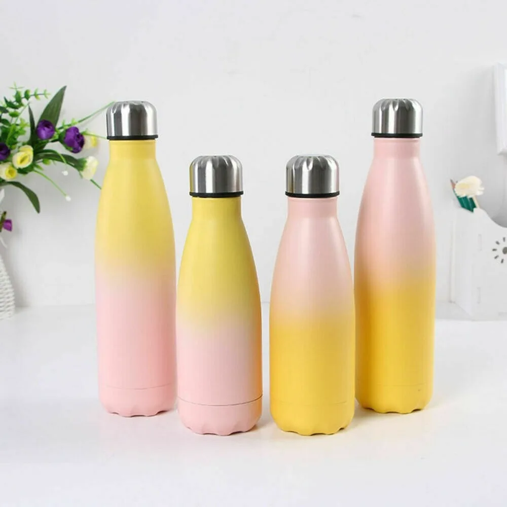 

Portable Outdoor Convenient Rainbow Water Bottle Flask Stainless Steel Double Wall Vacuum Insulated GYM Container Bottle 500ML