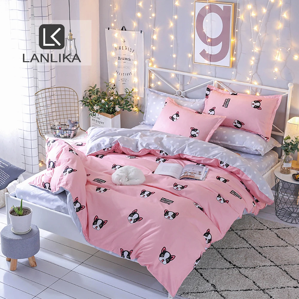 Lanlika 2020 милый розовый комплект постельного белья с собачкой двойное покрывало