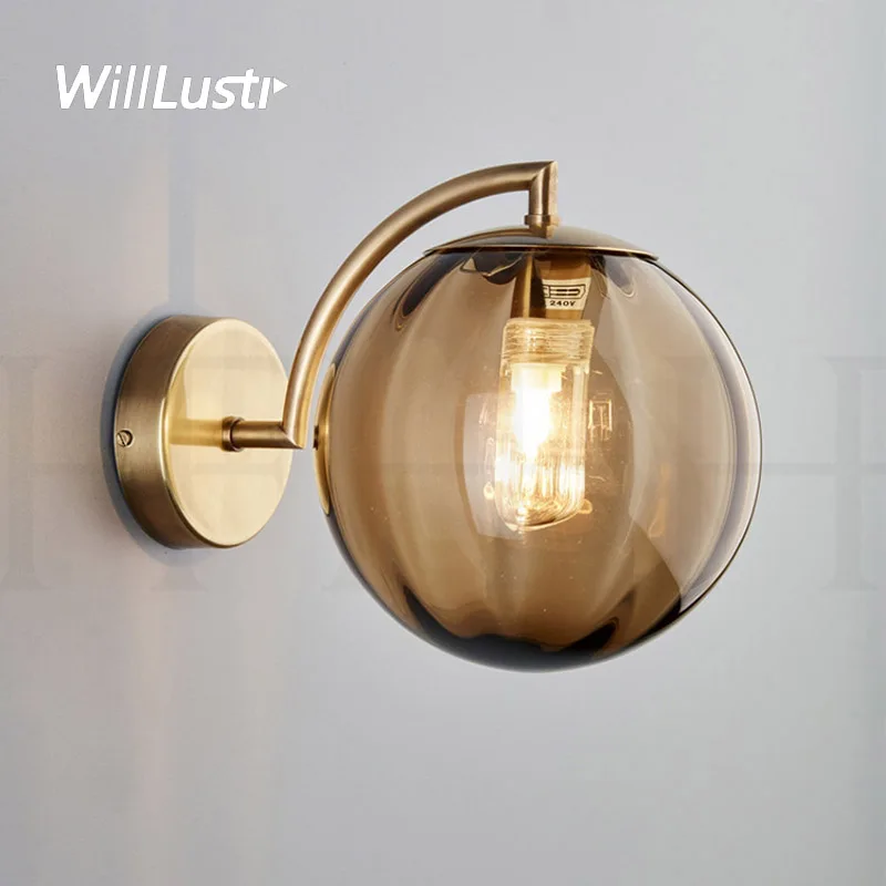 Скандинавское стекло настенное бра для сквоша красный синий серый коньяк лампа