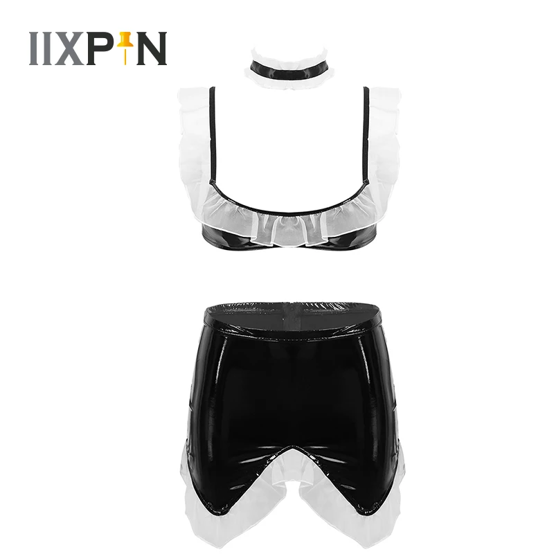 Комплект женского нижнего белья эротический костюм комплект из лакированной