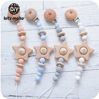 lets make 1pc pacifier chain baby teether beech star wooden clip geometric crochet beads pacifier clip chain kids tiny rod toys