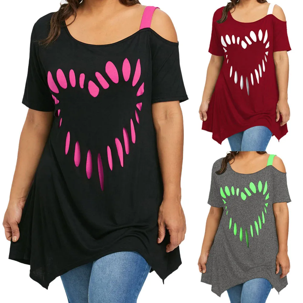 Женская блузка с принтом Love Повседневная рубашка большого размера коротким