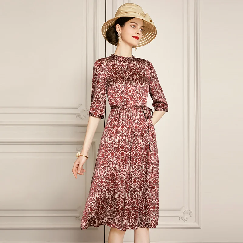 

SHZQ Silk Dress Summer 2021 New Mulberry Silk Skirt Looks Thin Broken Flower Medium Length Skirt