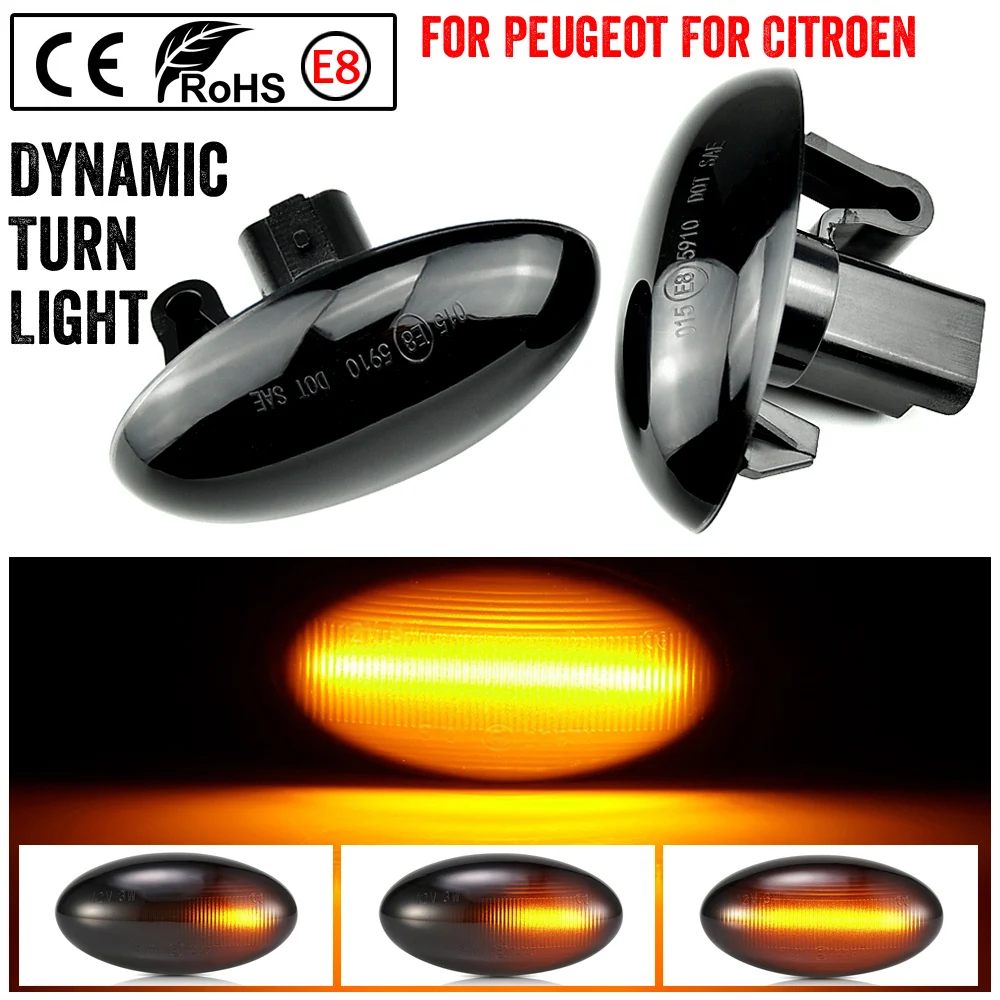 

For Peugeot 307 206 207 407 107 607 Citroen C1 C2 C3 C5 LED Dynamic Turn Signal Light Flowing Water Side Marker Indicator Light