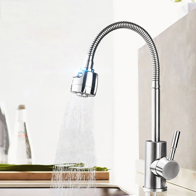 

2021 Новый вращающийся кухонный кран из нержавеющей стали, кухонный кран холодной и горячей воды, Матовый кран с одной ручкой, смесители для р...