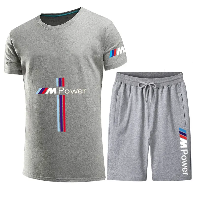 

2021 BMW M Brand Street style new solid color printing T-shirt comfortable casual top summer short-sleeved T-shirt + pants 2