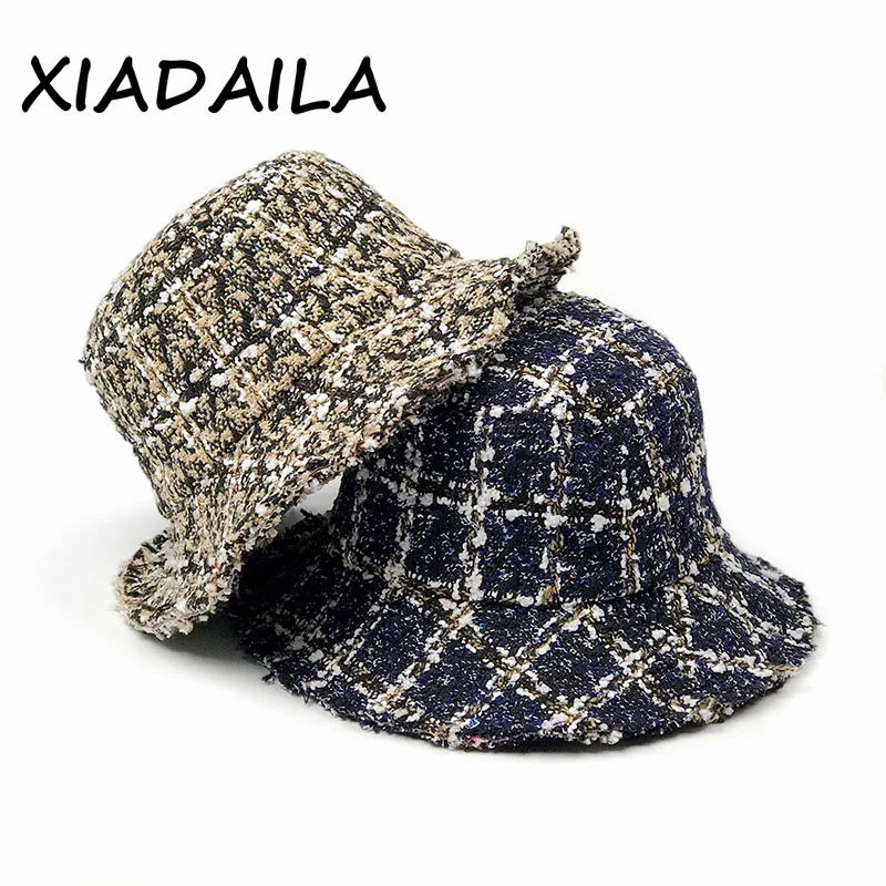 Женская теплая шапка для девочек женская панама с широкими полями клетчатая