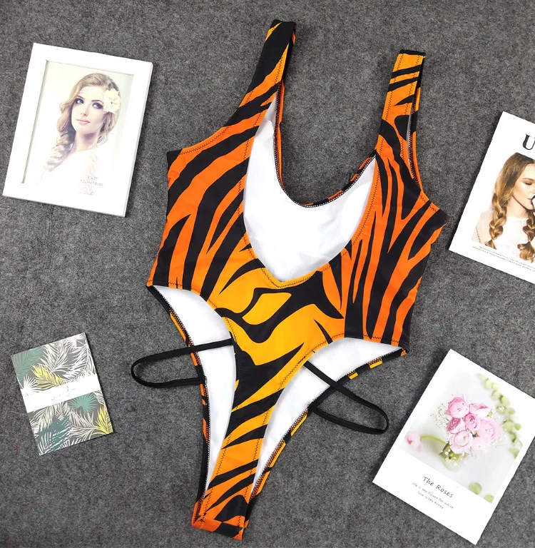 Женский Цельный купальник с принтом пламени монокини открытой спиной и высоким