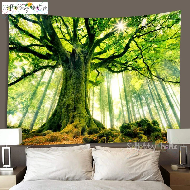 Красивый натуральный напечатанный большой дешевый лесной настенный гобелен