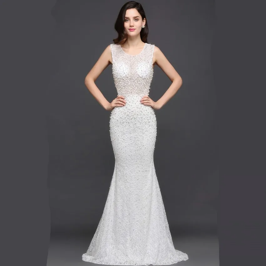 Роскошные свадебные платья с жемчугом цвета слоновой кости юбкой годе 2019