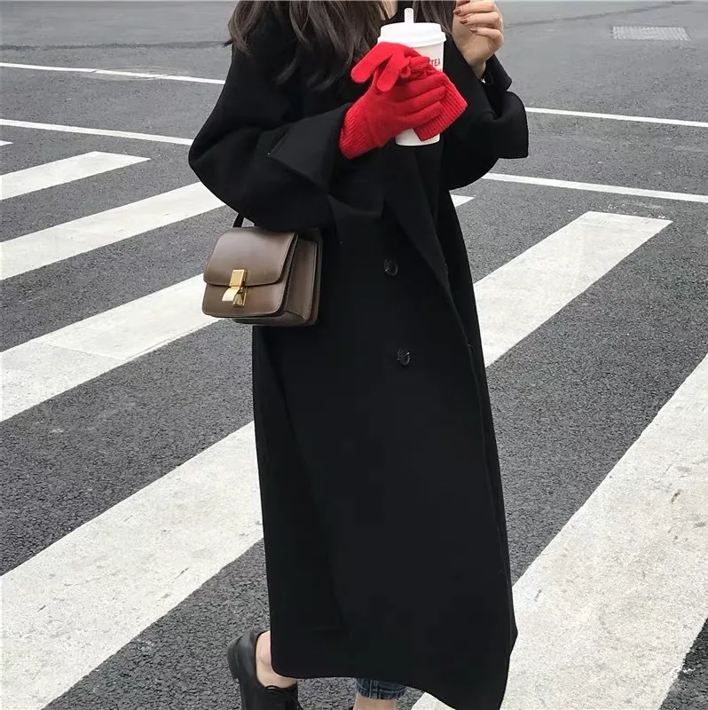 

2020 winter wool women plus size korean fashion clothing long black coat casual style overcoat female