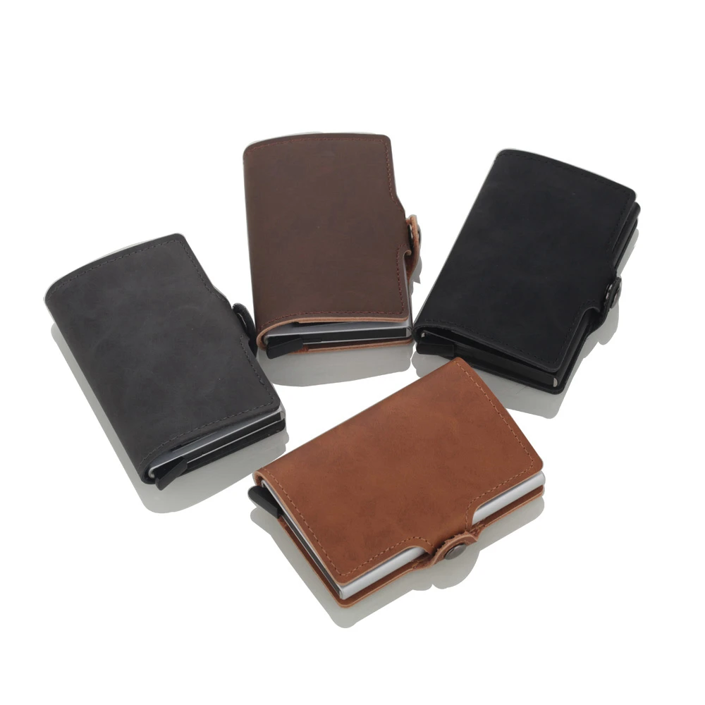 

1 шт., искусственная кожа, алюминий, высокое качество, металлический мужской держатель для карт, RFID, модный держатель для кредитных карт с блокировкой RFID, мини-кошелек