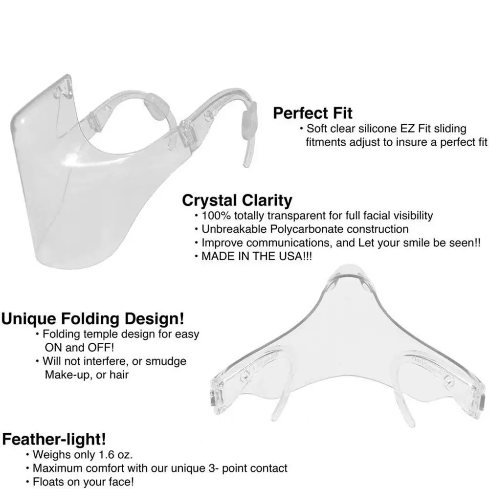 

Clear Face Mask Reusable Breathable Transparent PC Durable Mouth Shield PET Plastic Mouth Masks Anti-spitting