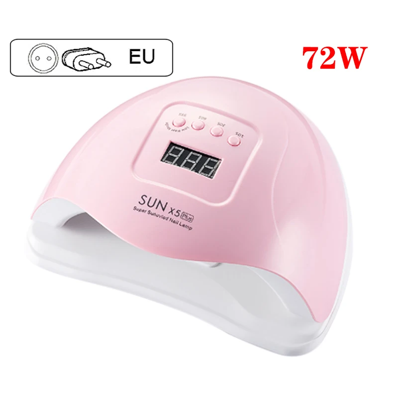 pink EU Plug 72 Вт SUN X5 Plus УФ светодиодный светильник для ногтей сушилка с ЖК-дисплеем 36 светодиодный светильник для ногтей для отверждения гель-лака автоматический датчик маникюра - Цвет: pink EU Plug