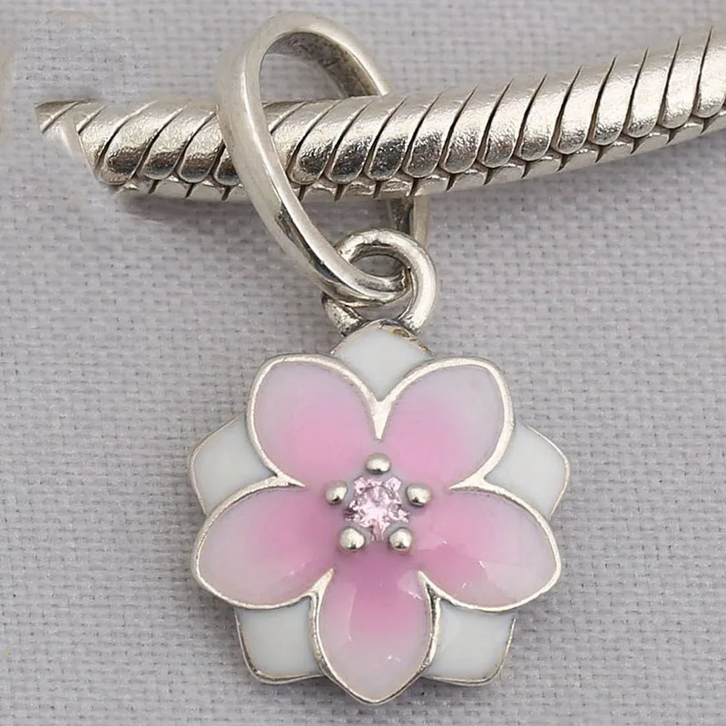 

100% 925 Sterling Silver Charm Ten Mile Peach Blossom Pendant Fit Pandora Women Bracelet & Necklace Diy Jewelry