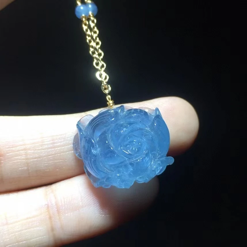 

Top Quality Natural Blue Ice Aquamarine Pendant Clear Flower Bead Women 20.5/17.3/12mm Necklace Jewelry AAAAA