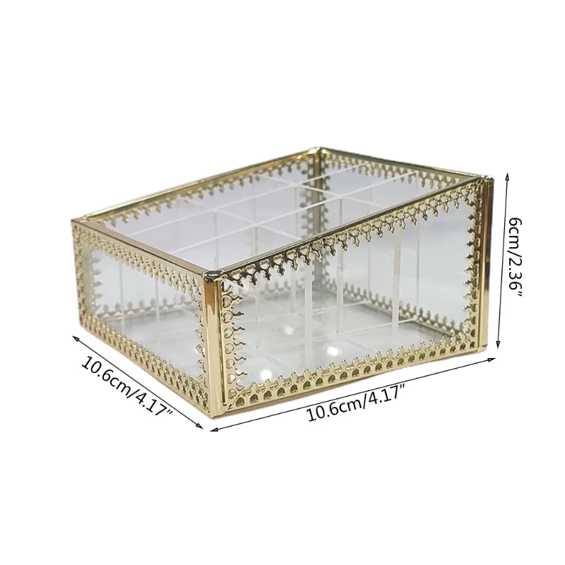 

9 Slots Lipstick Organizer Glass and Brass Vintage Transparent Gloss Display