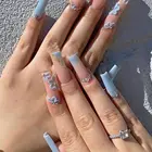 Съемные французские накладные ногти с градиентом розовый синий цветок свадебные накладные ногти для невесты с клеем длинные гробы накладные ногти