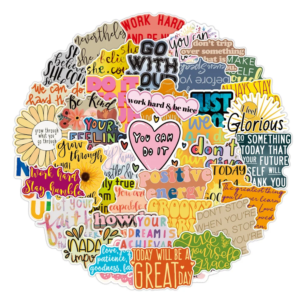 

50 шт. английские буквы вдохновляющие цитаты мультфильм Стикеры для портативных компьютеров скейтборд чехол игрушечный шлем Стикеры s