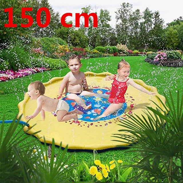 yellow 150 cm 100 см Летний детский водный коврик для игр, пляжный коврик для газона, надувная подушка для воды, игрушки, уличная ванна, плавательный бассейн - Цвет: yellow 150 cm