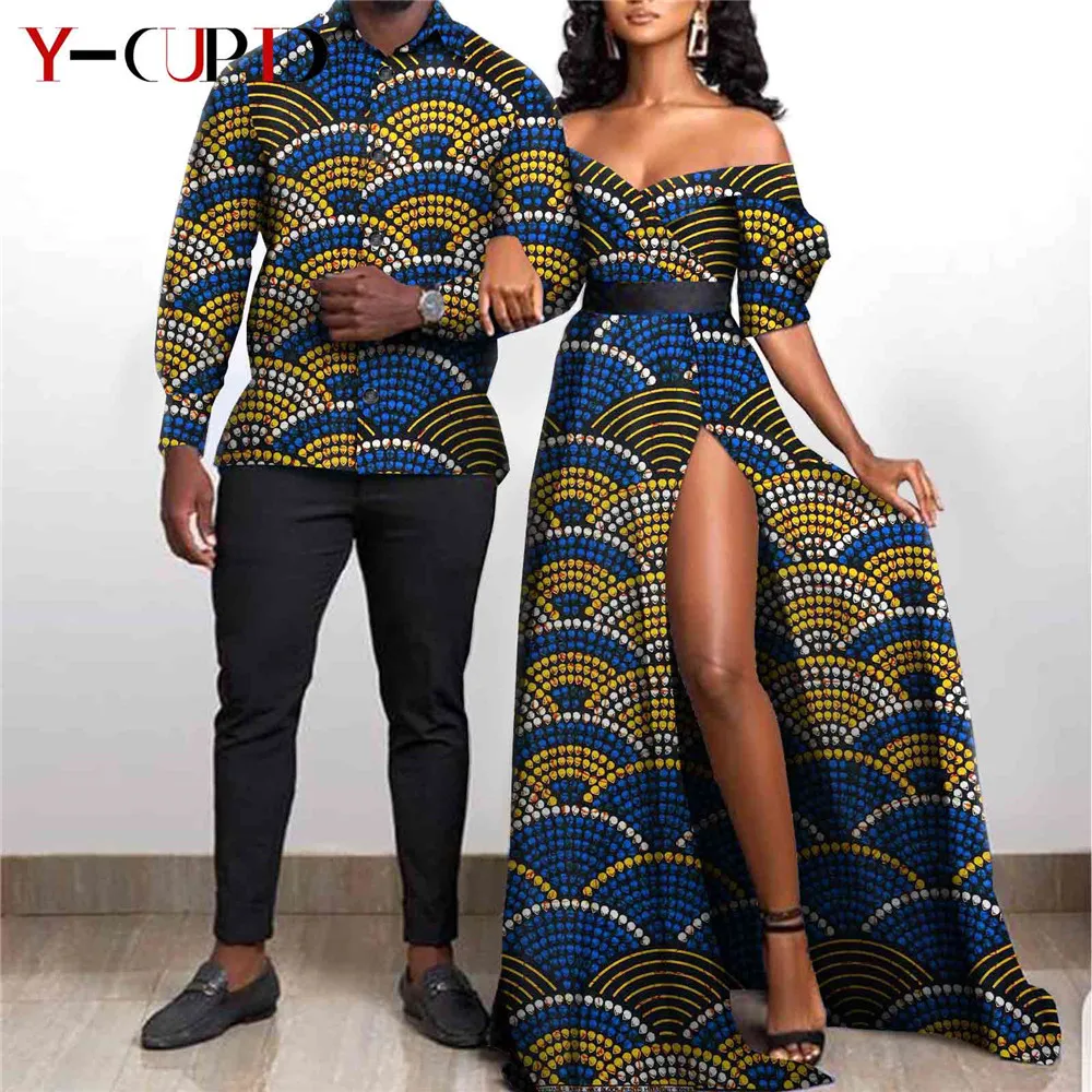 african couple outfits African Clothes for Couples Sexy Women Ankara Print Maxi Long Dresses Match Men Outfit Party Shirts Top and Pants Sets Y21C001 african gowns