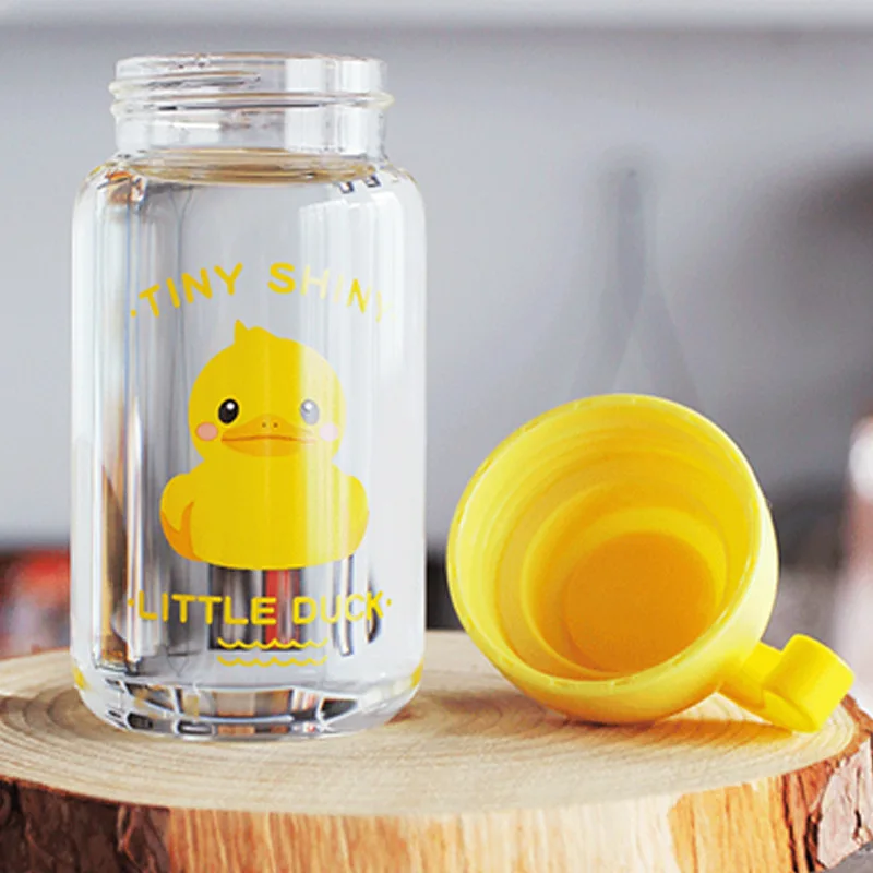 

300ml Creative Animal Glass Water Bottle Milk Juice Coffee Mug Leakproof Outdoor Tour Sport Water Bottles for Kid/Girl Cute Gift