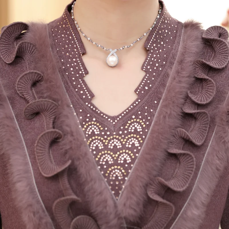 

Women's cashmere sweater, large sweater, diamond embroidery, Christmas skin, 2020