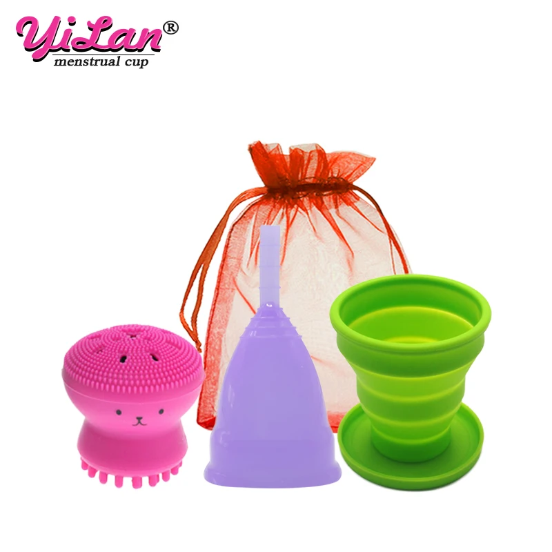 

Women Menstrual Cup Medical Grade Silicone Menstrual Disc Lady Mestrual Collector Reusable Period Cup & Face Cleansing Brush