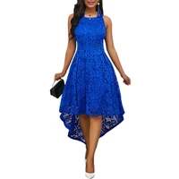 50 hot sale elegant summer vintage plus size women solid color lace high low sleeveless dress womens clothing