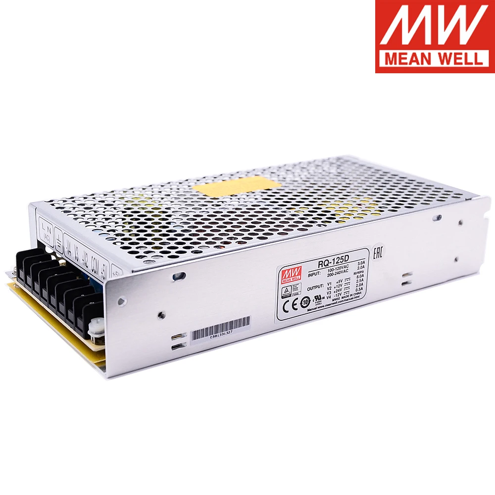 

Mean Well RQ-125D 124W Quad Output Switching Power Supply 5V 12V 24V -12V 8A 2.5A 2A 0.5A Meanwell SMPS