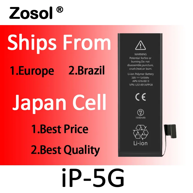 10 шт./лот Zosol AAA оригинальное качество литиевая батарея для Apple iPhone 5 5G оригинальные запасные батареи внутренний телефон батарея