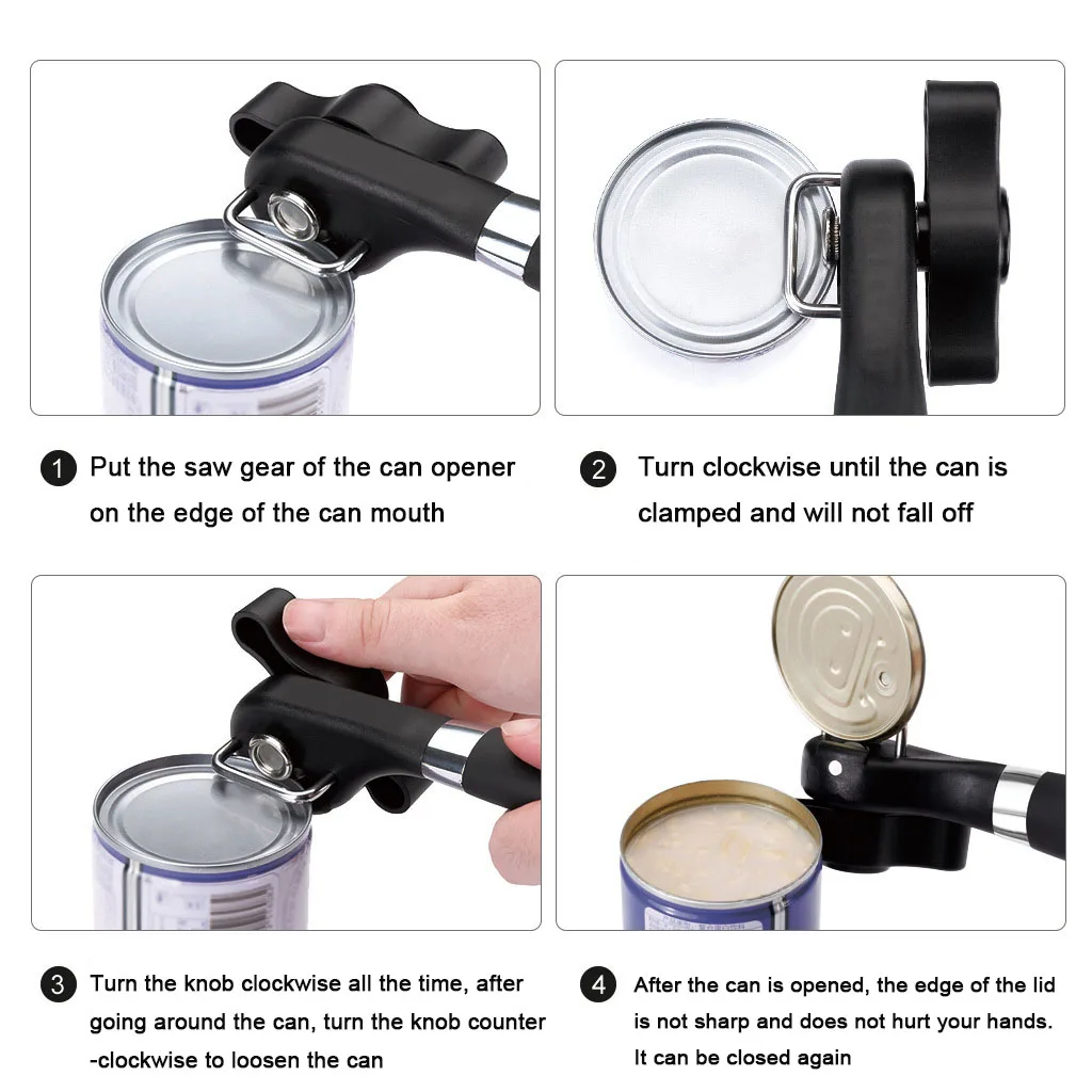 Ручной Консервный Открывашка из Нержавеющей Стали Профессиональный Средство для Открытия Консервов с Кнопкой Для Вращения Домашние Кухонные Полезные Инструменты.
