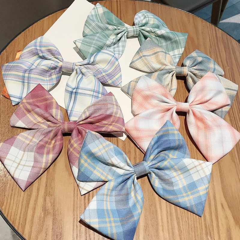 

Plaid bow hairpin uniform all-match back head clip headdress