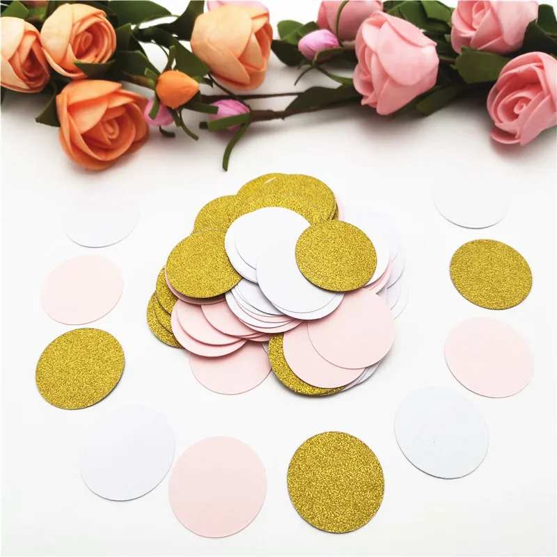 100 шт. 3 см блестящие розовые Золотые круглые бумажные конфетти кружки для
