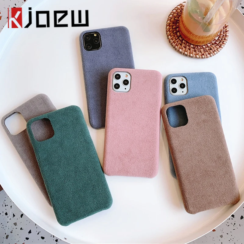KJOEW плюшевая пушистая ткань сплошной цвет чехол для телефона iPhone 11 Pro Max X XR Xs