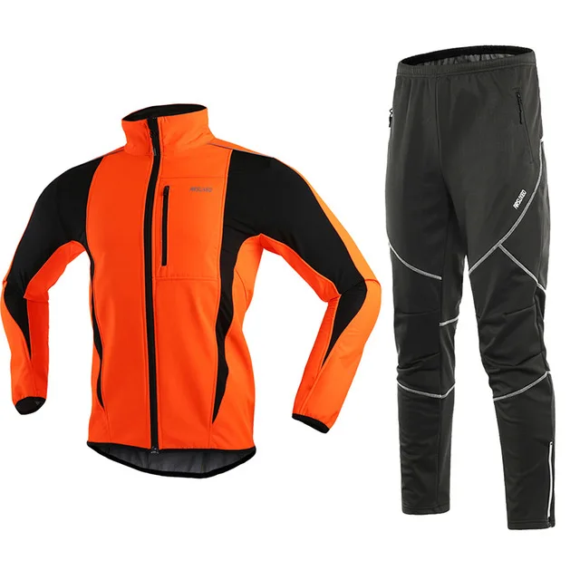 orange15k18y ARSUXEO мужская зимняя куртка для велоспорта, теплые, флисовые, вепродуваемые MTB велосипедная куртка, брюки, уличная спортивная одежда - Цвет: orange15k18y