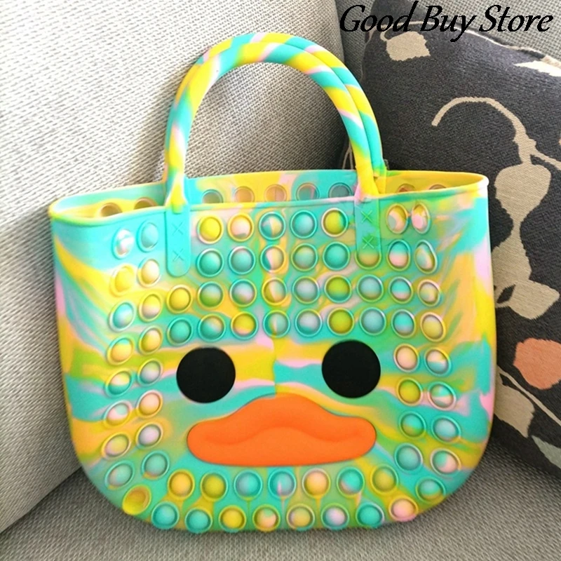 

Children Fidget Toys Large Silicone Totes Push Bubble Tote Bag Cute Duck Handbag Kids Girls Purse Squishy Shoulder Bags 2022