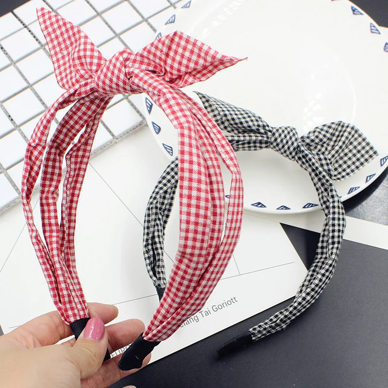 Новые корейские хлопковые повязки для волос в клетку повязка на голову девушек и