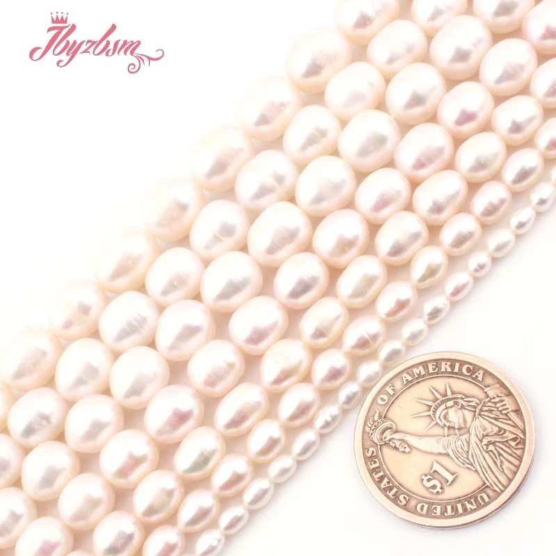 Бусины Из Натурального пресноводного жемчуга овальные белые бусины 5 6 8 9 10 мм для