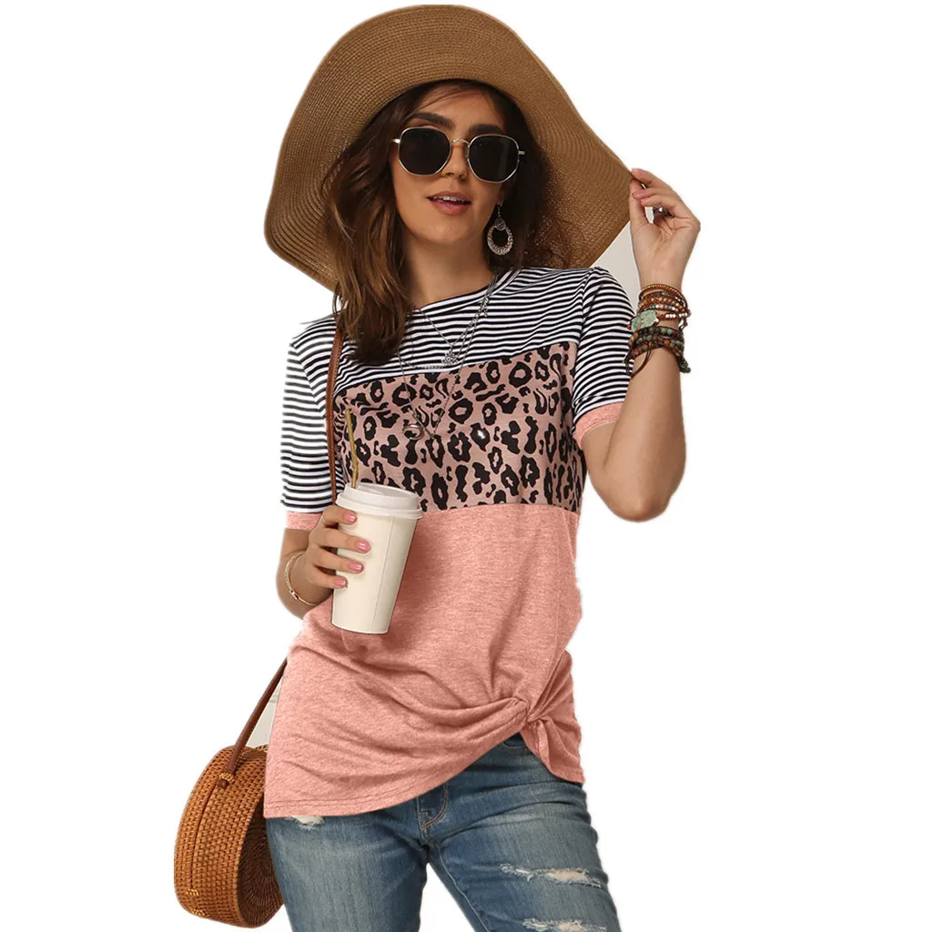 

Real shot 2021 European and American women's new hot selling stripe stitching short sleeve T-shirt