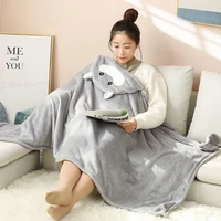 textile city cute cartoon hooded throw blanket coral velvet soft solid wearable adult children blanket hoodie for autumn winter